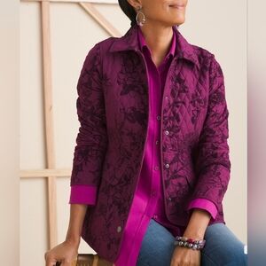 CHICO'S Flocked Botanical Quilted Jacket Size 1 (us8-10)